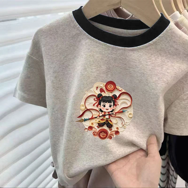 童装100%纯棉夏季哪吒衣服男童女童短袖T恤中大童儿童上衣打底衫