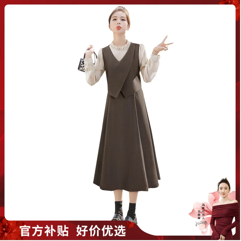 【品牌奥莱】丝柏舍2025春新女中长假两件长袖连衣裙S43B6572L