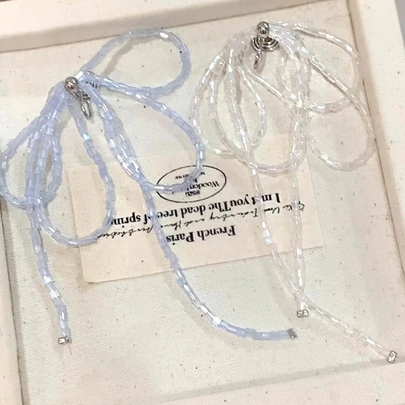 铜合金仿水晶耳饰 韩版超仙白色蝴蝶结耳夹可爱简约清新甜美耳饰