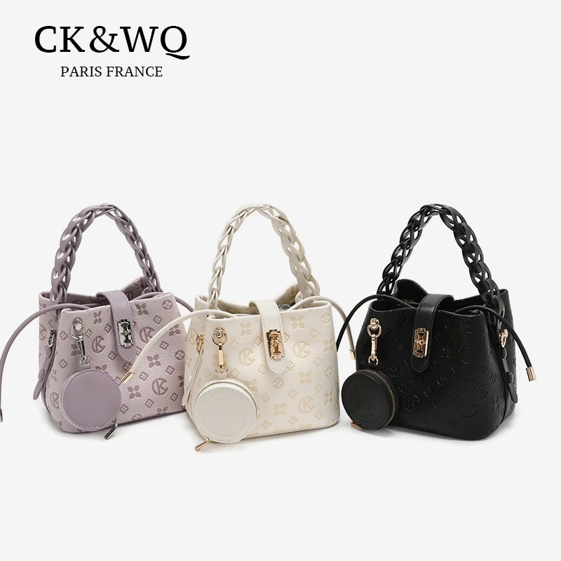CK&WQ秋冬上新【重工水桶】时尚百搭小众压花轻奢手提斜挎水桶包