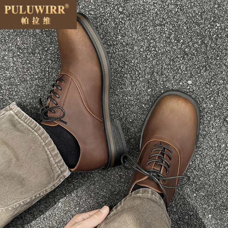 皮鞋男款2025新款英伦风德比鞋厚底增高低帮休闲大头鞋时尚复古
