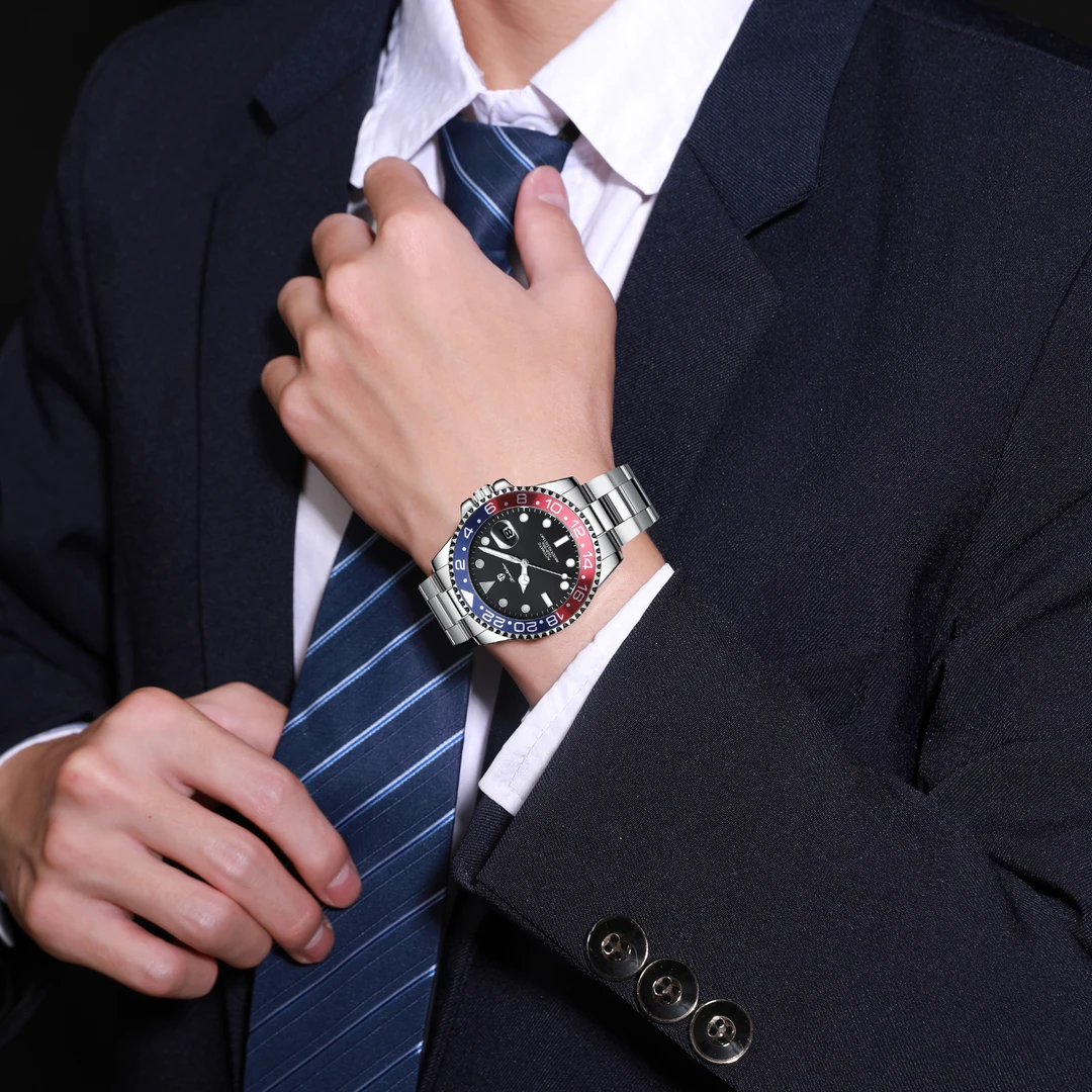 时尚大气可乐黑鬼王系列四色可选防水夜光精钢男士腕表9113G专属