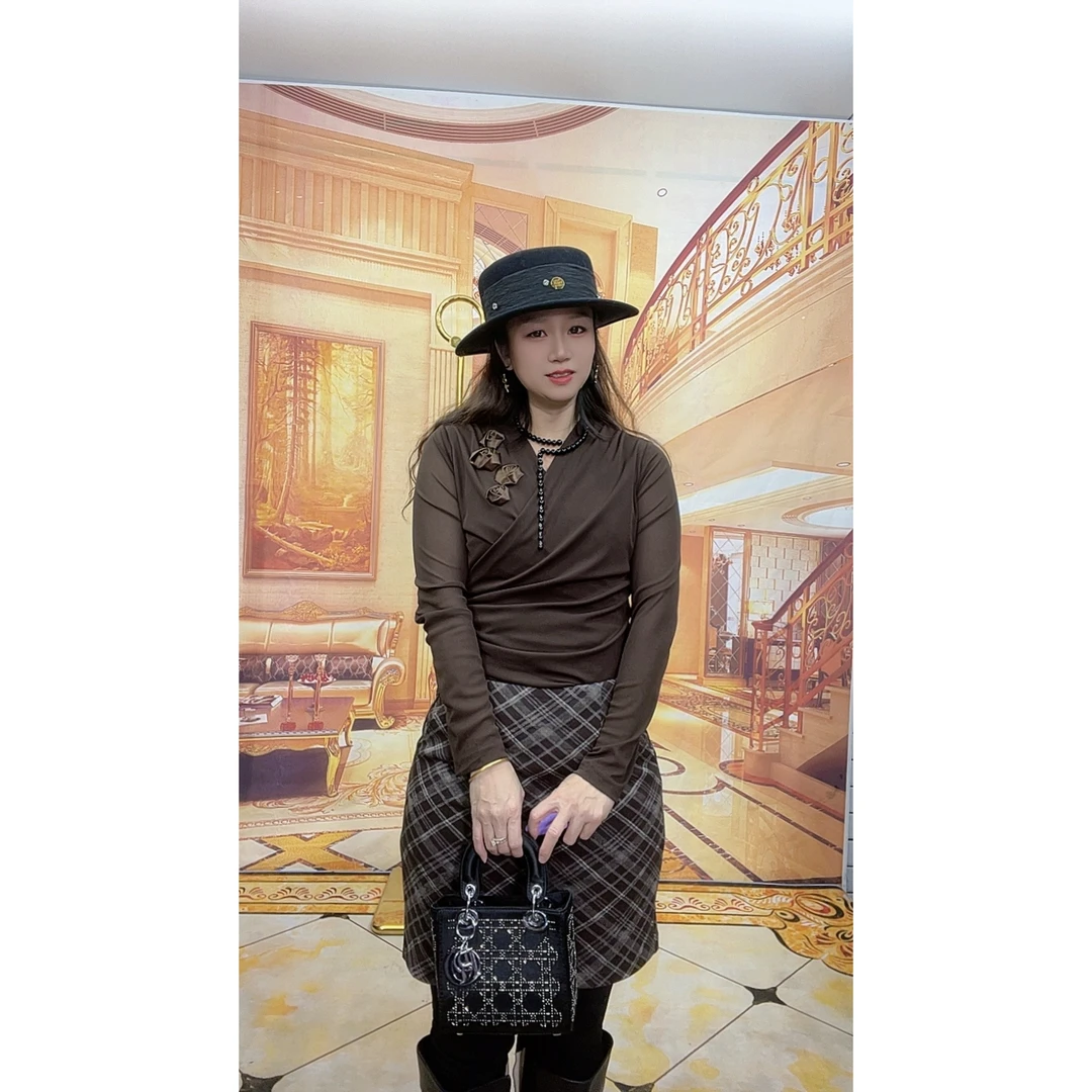 2329显瘦百搭女士V领长袖上衣气质修身打底衫