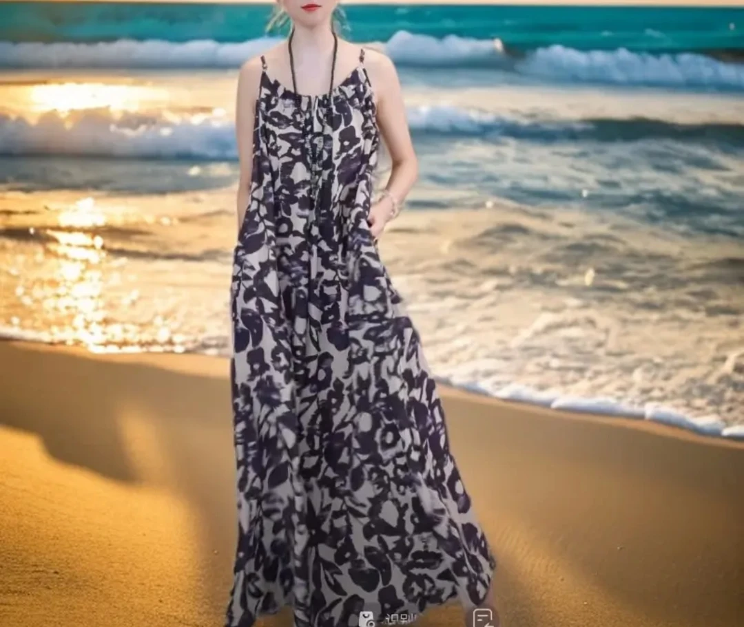 夏季时尚复古慵懒爆款吊带连衣裙宽松显瘦气质轻奢长裙子