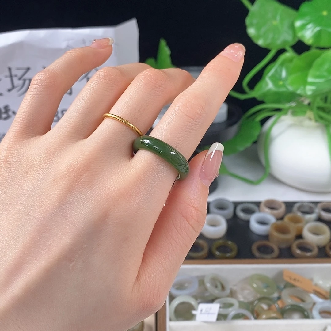 和田玉戒指未镶嵌z7碧玉猕猴桃18.9不退换库存拍2