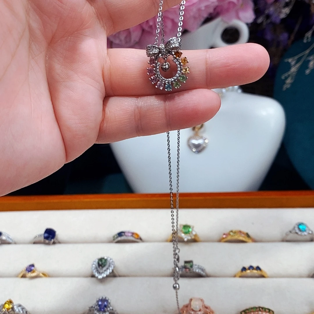 蓝宝石颈饰银S925镶嵌