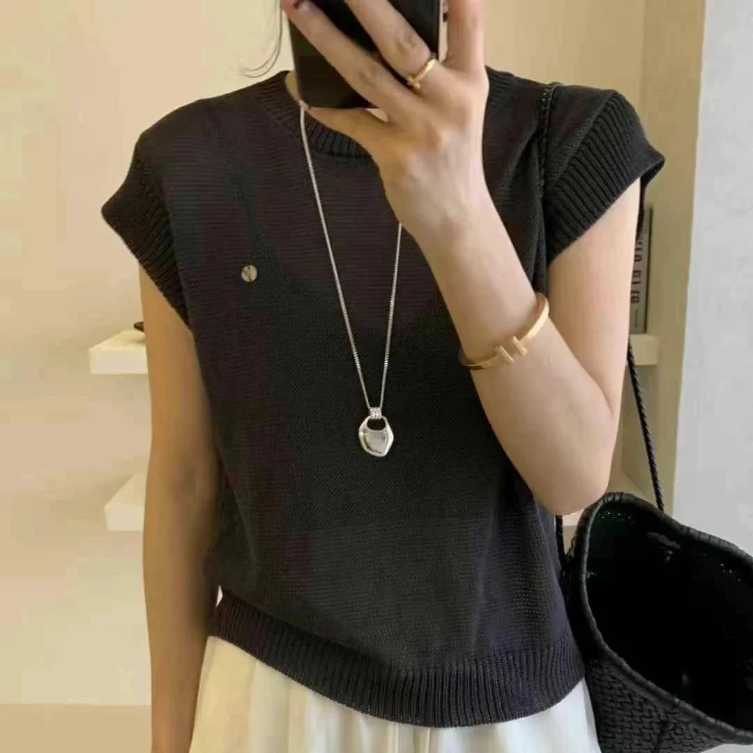 LB有运费补贴~烟灰色圆领时尚休闲复古显瘦天丝亚麻上衣