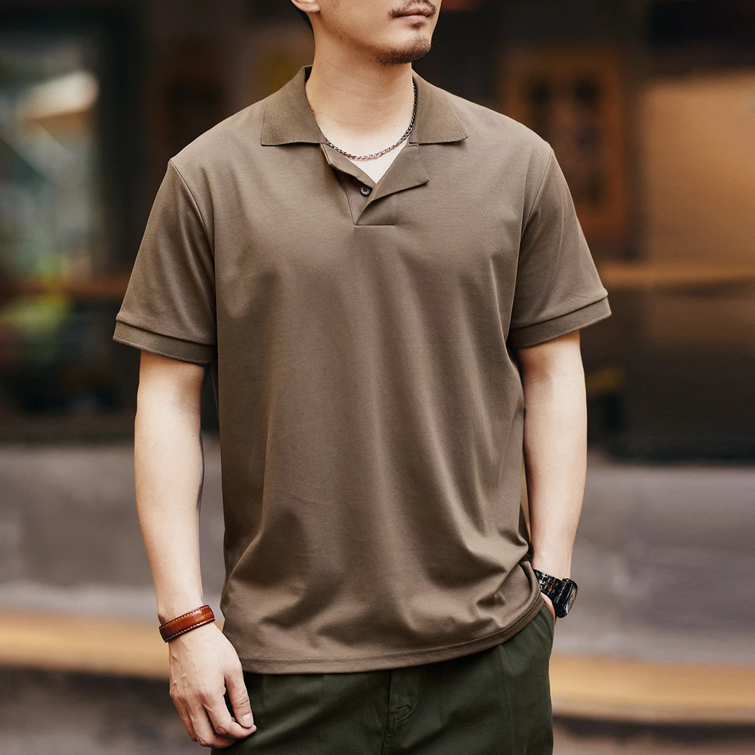 格蓝鹿美式高级感翻领通勤短袖Polo衫男夏季薄款宽松简约T恤上衣