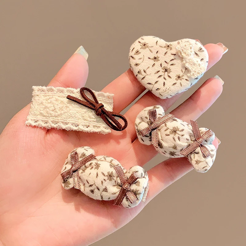 韩版新款可可奶咖布艺碎发星星爱心糖果色发夹发卡边夹刘海夹