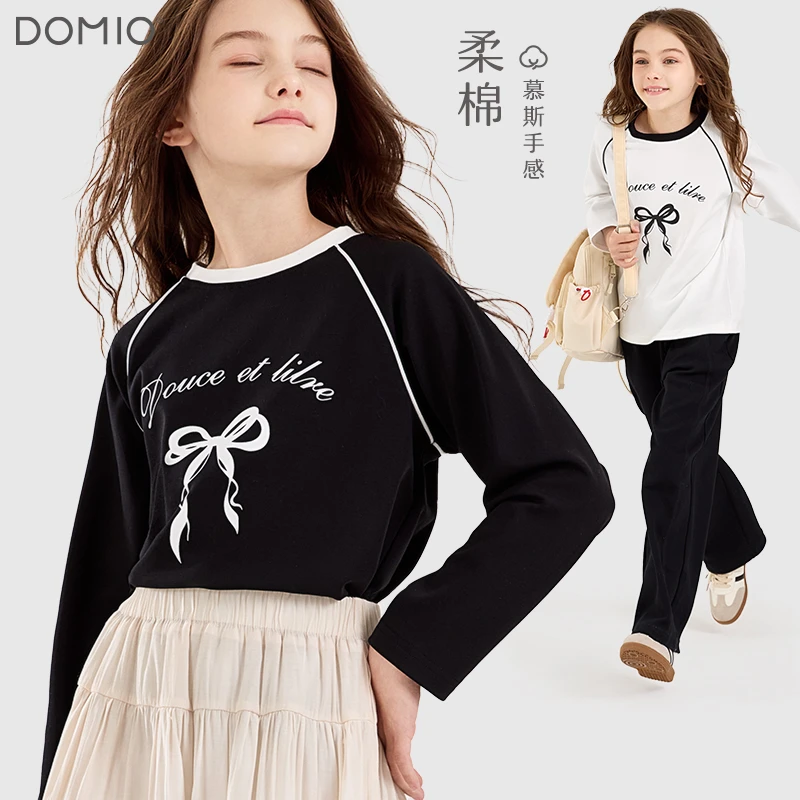 女童长袖T恤2025新款春季儿童打底衫春秋中大童圆领洋气上衣童装
