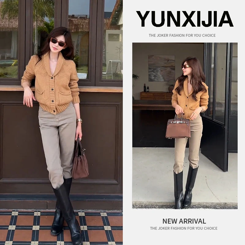 2025秋季新款时尚气质法式高级感减龄针织开衫裤子两件套