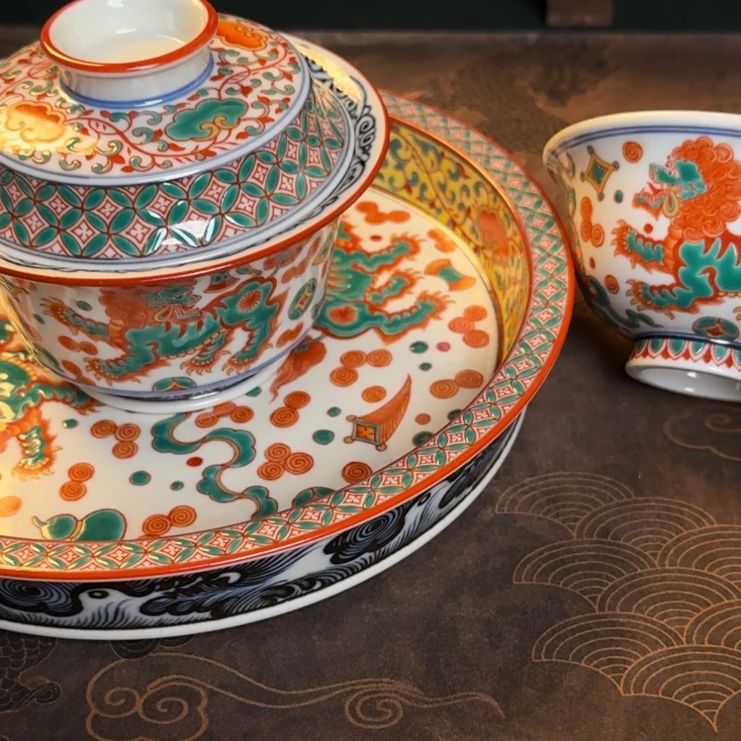 小**跑纯手工手绘陶瓷茶具三件套