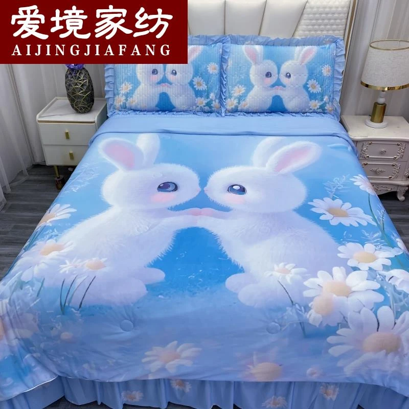 网红数码印花床盖夏被四件套夏季凉感丝夏凉被空调被床上用品床裙