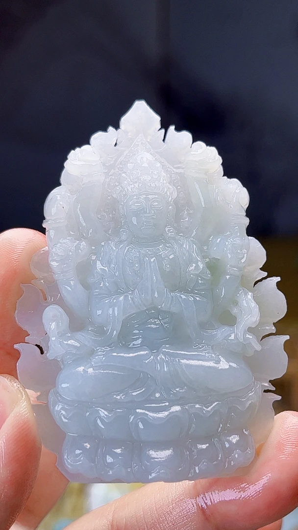 【新春好物】天然缅甸翡翠细腻起冰胶千手观音毛货需抛光尺68-47-12