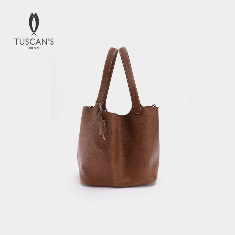 TUSCAN'S真皮水桶包百搭手拎包大容量时尚女士通勤手提包时代双鱼