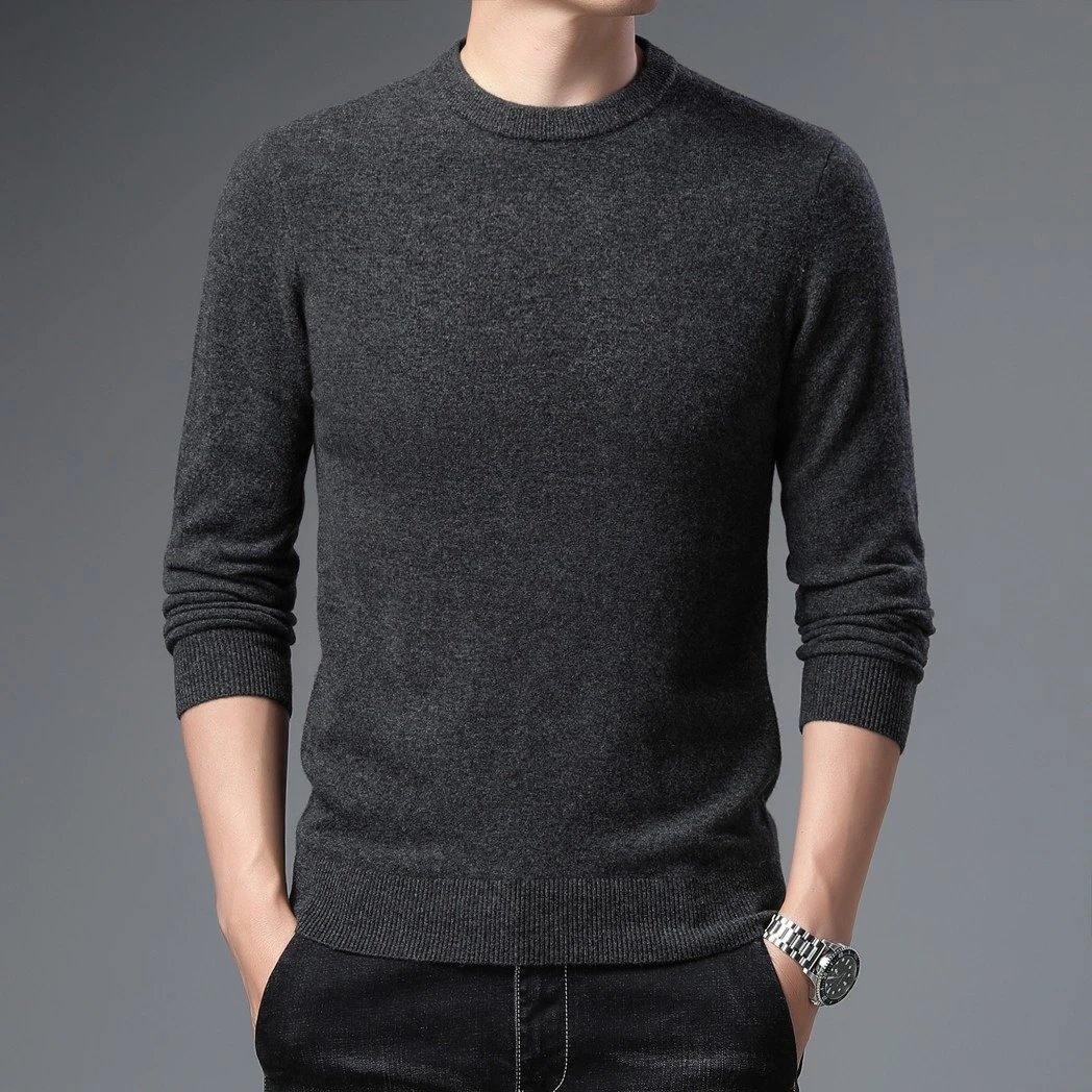148纯色保暖圆领针织衫中青年男士纯色针织毛衣