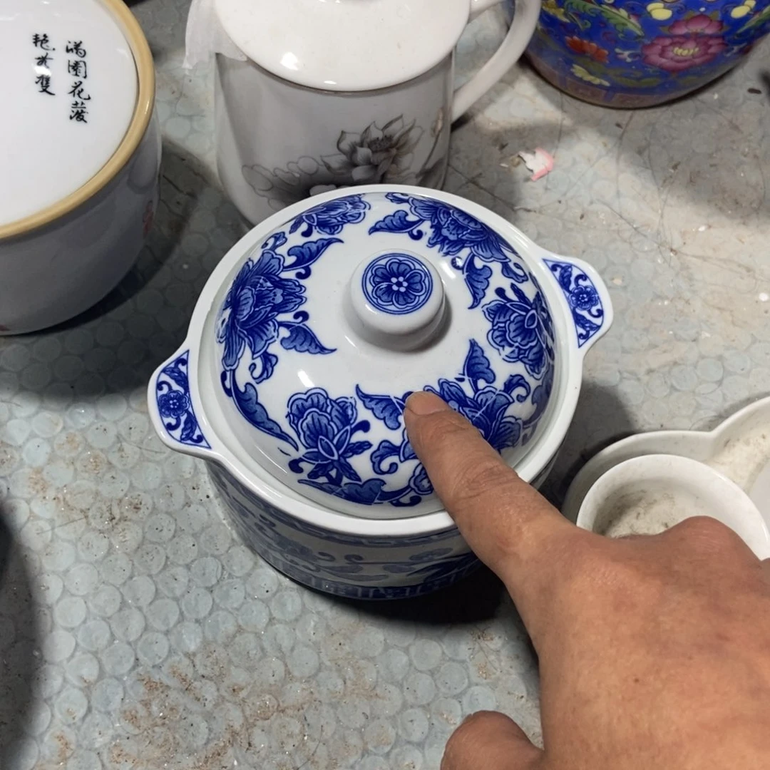 风***景瓷片景德镇陶瓷罐一个