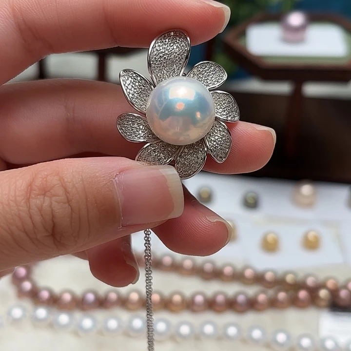 吊坠(赠链)淡水珍珠银S925镶嵌14.8