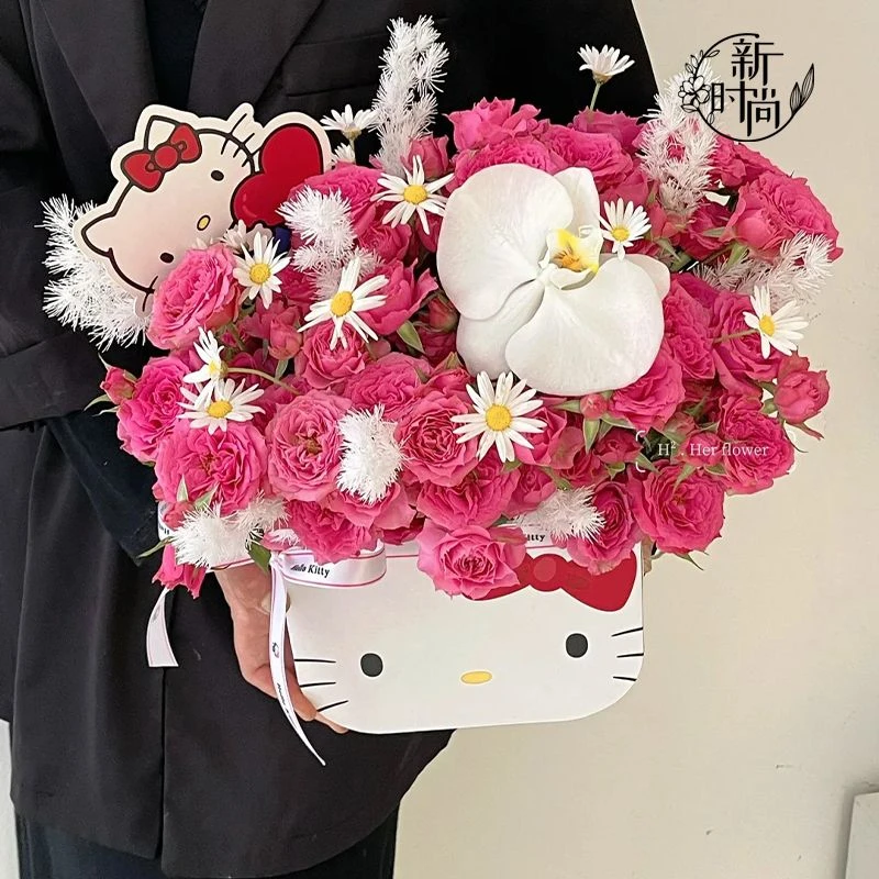 六一儿童节鲜花束抱抱桶哈喽kt猫花盒礼物空盒生日礼物花店材料