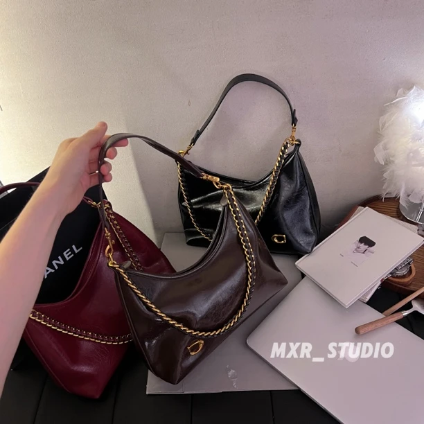 【第五大道】高级感2025新款小众链条腋下托特包百搭单肩斜挎大包