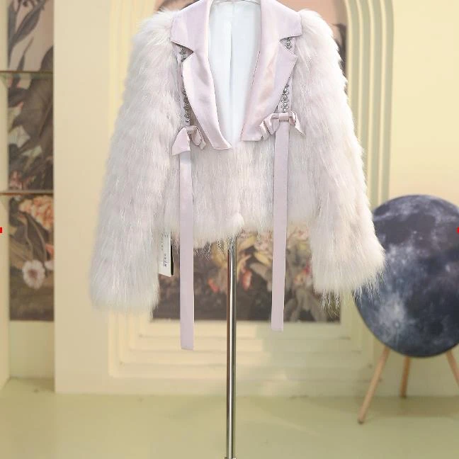 人造皮草 小香风貉子毛名媛外套女式短秋冬款v领时尚-8034