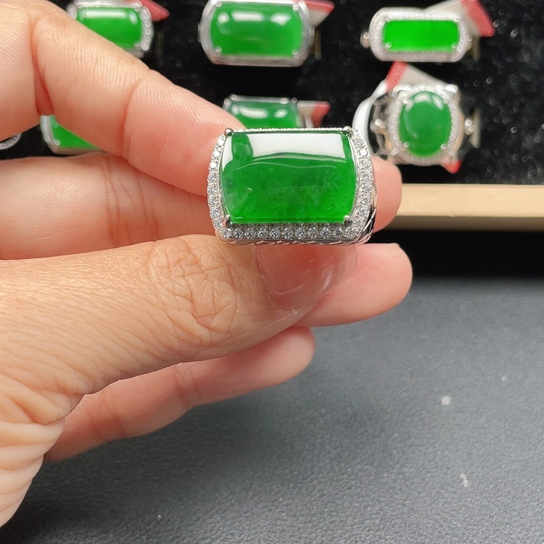 翡翠银S925镶嵌戒指没运费险男戒4000