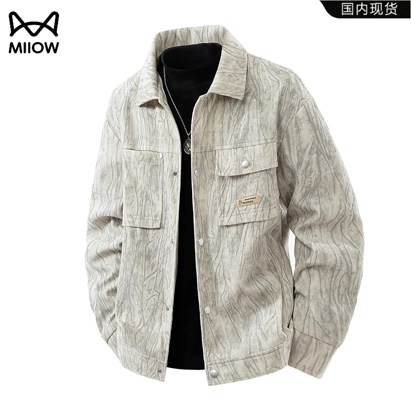 猫人早秋翻领印花灯芯绒外套男春秋复古休闲商务高级感夹克衫上衣