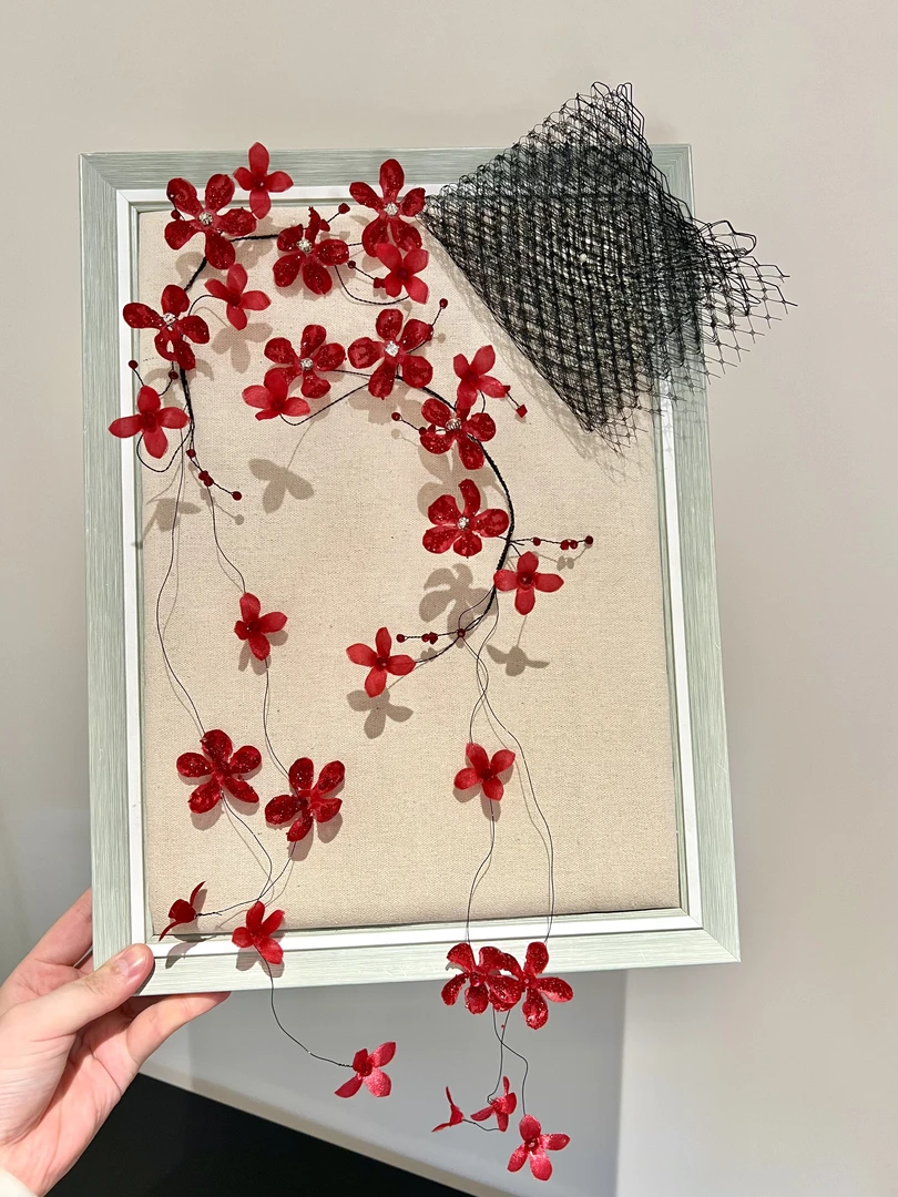 金钻新娘头饰流苏国风大气网红时尚唯美复古简约酒红色黑网纱复古