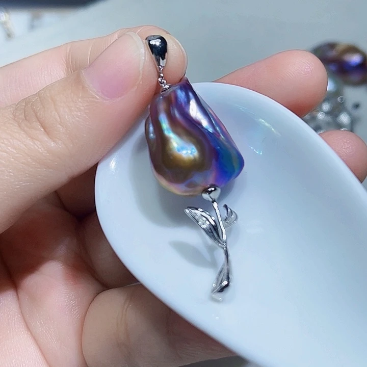 淡水珍珠吊坠(不含链)银S925镶嵌佳**妈