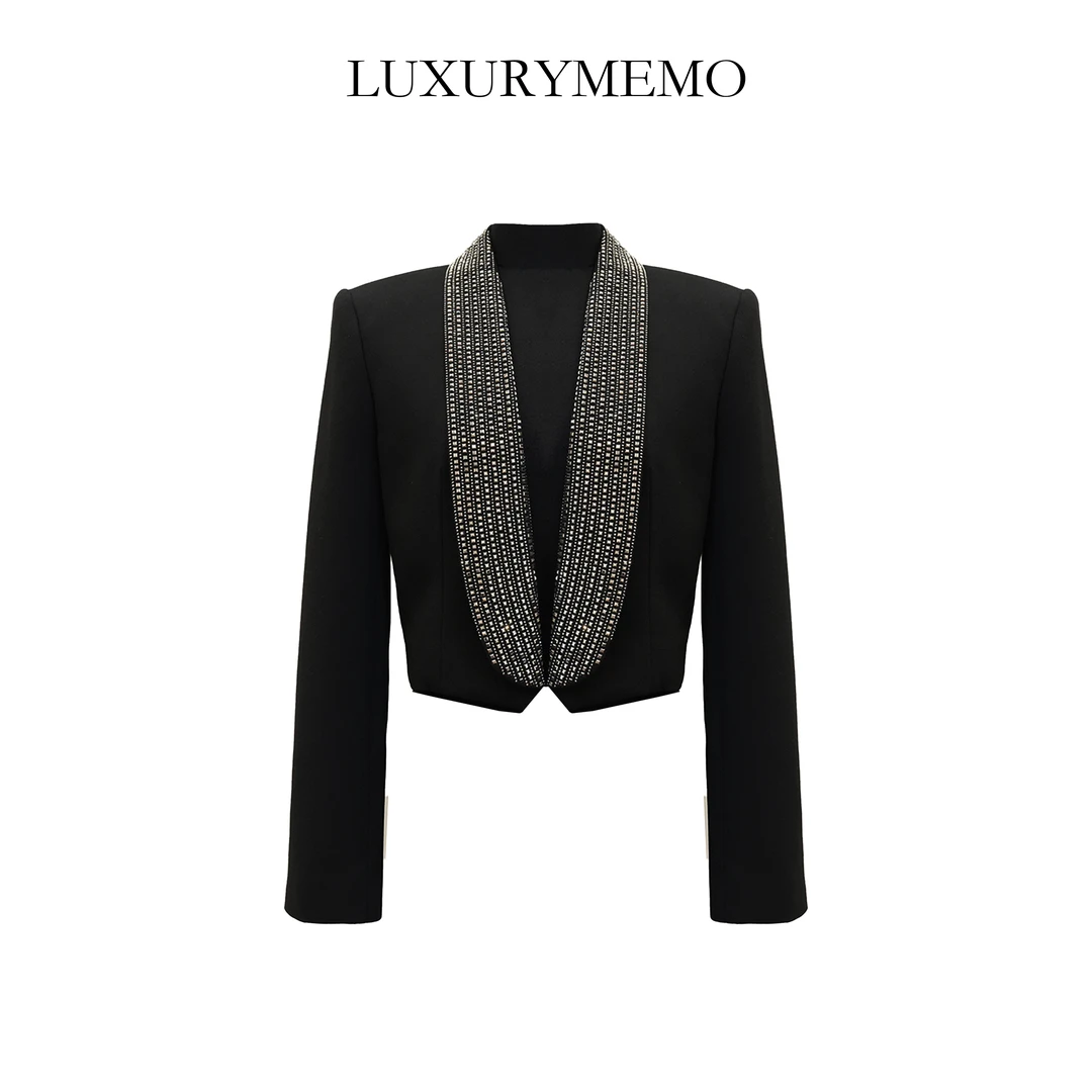 LUXURYMEMO【刘熊熊】气质显瘦轻奢时尚黑色流光美人同款外套