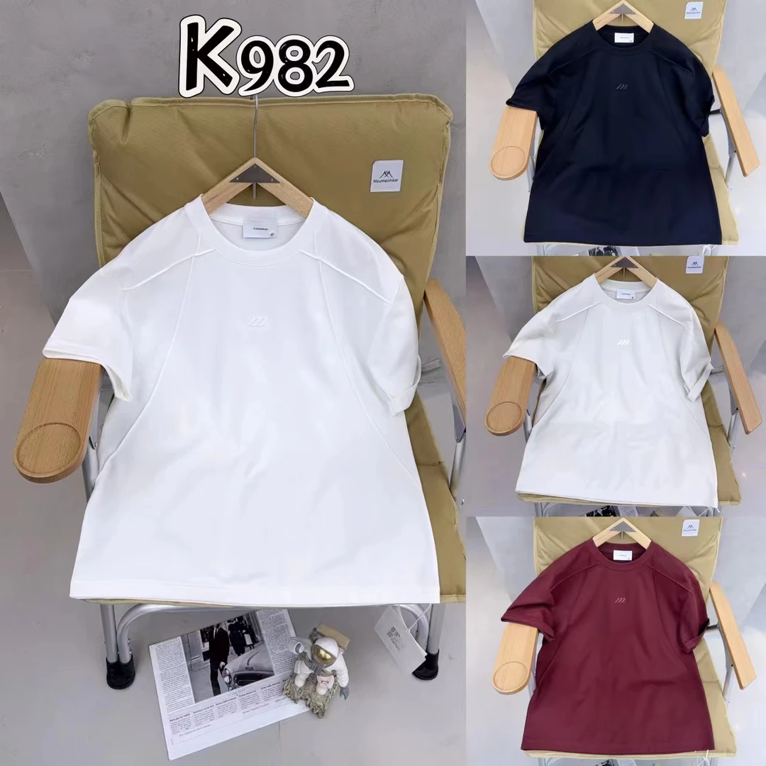 夏季新款折线刺绣简约百搭圆领短袖T恤K982