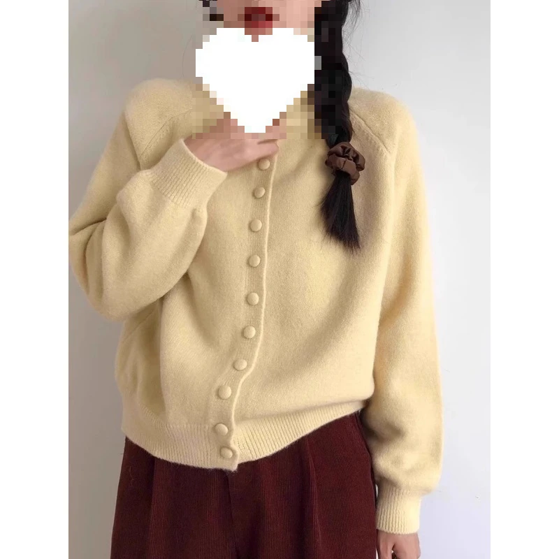 设计感高领纽扣毛衣开衫女百搭2025加厚内搭打底针织衫保暖上衣