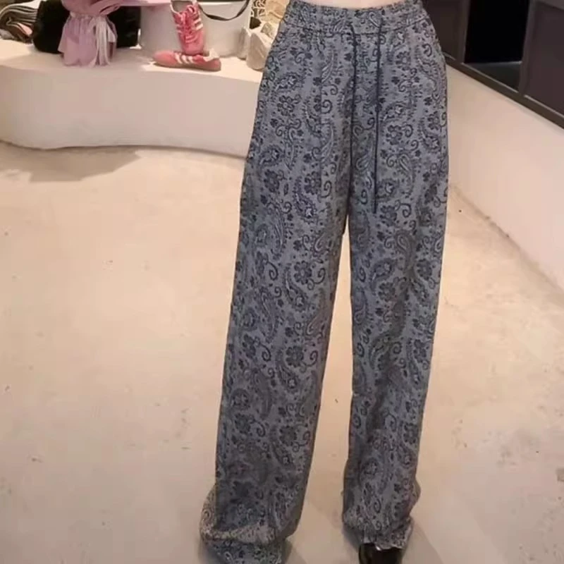 复古提花阔腿裤女2025春夏新款时尚高腰显瘦洋气百搭显瘦休闲长裤