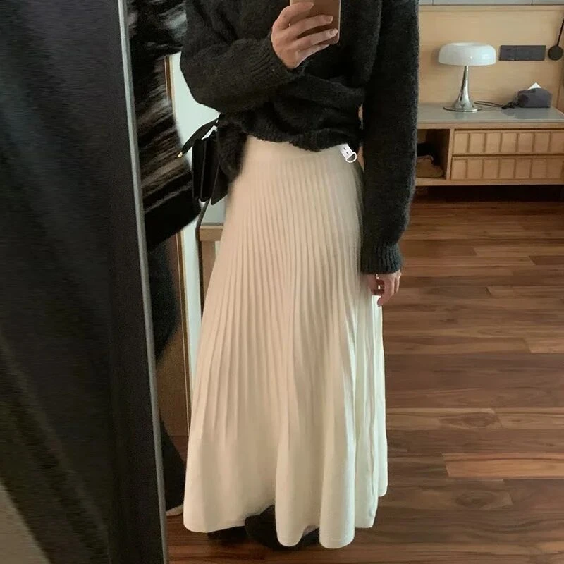 孕妇半身裙针织长款百褶裙2025秋冬新款显瘦遮胯长裙高腰a字裙子