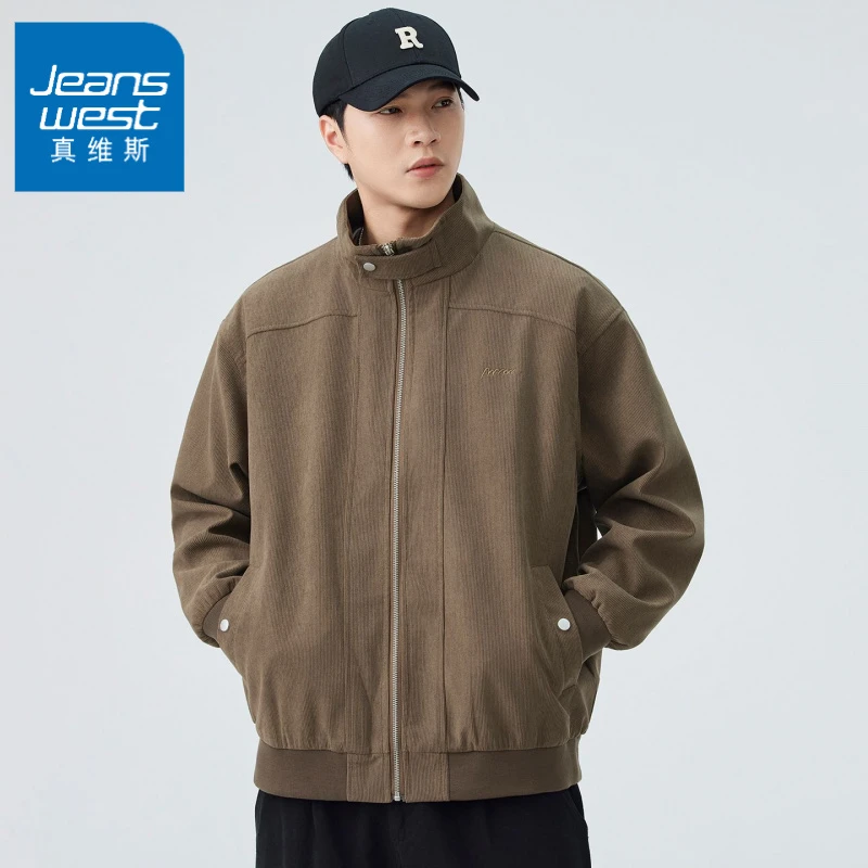 真维斯秋季新款夹克外套男士宽度日系复古立领刺绣百搭休闲情侣款