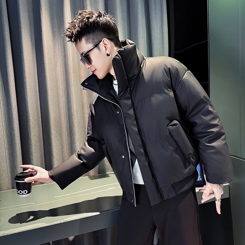 基础款PU皮外套男款冬季痞帅面包棉服2025新款男士立领保暖男棉衣