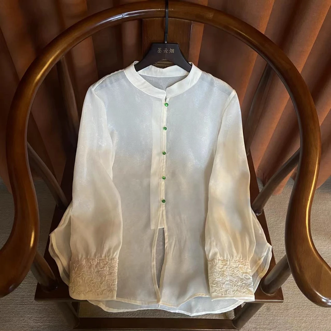【拾玉】 春夏新款国风女装高档立领设计长袖气质衬衫文艺薄款小衫