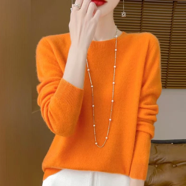 100%羊毛衫 一线成衣打底衫女圆领气质毛衣百搭针织衫秋冬季软糯