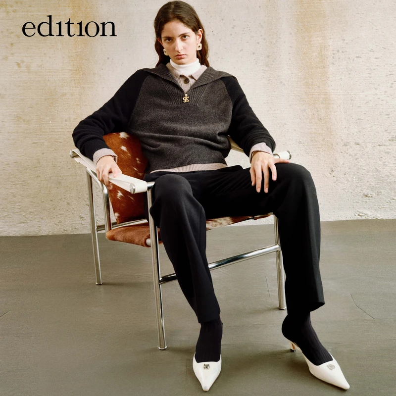 【赵老板专属】edition牦牛绒海军领拼色半拉链毛衣#EBC4SWTT05