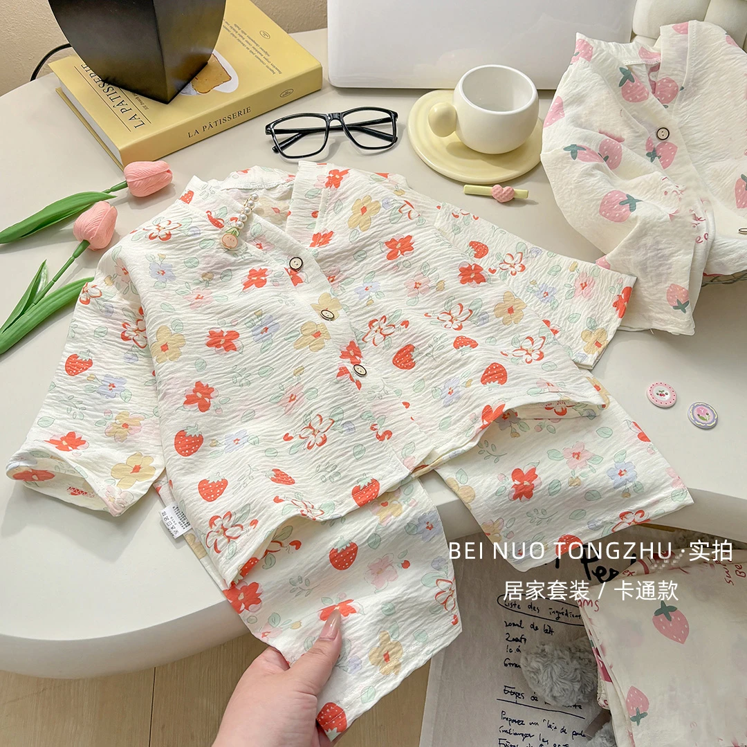 夏季儿童新款家居服套装云朵绵七分袖俩件套洋气可爱中小童睡衣