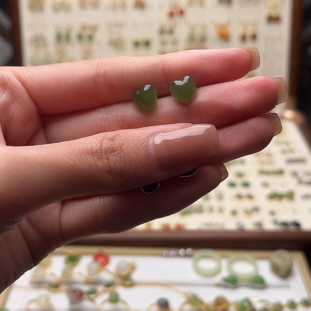 和田玉银S925镀金镶嵌耳饰