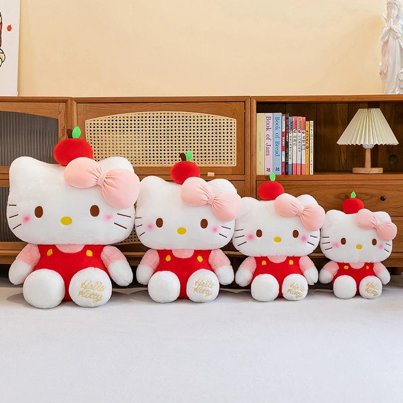 跨境可爱苹果KT猫毛绒玩具软萌凯蒂猫布娃娃女孩安抚抱枕儿童礼物
