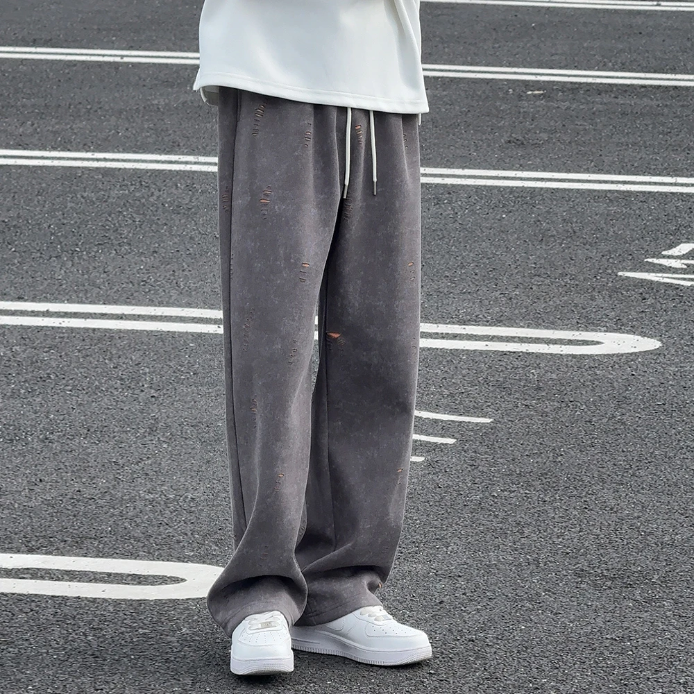 撞色扎染破洞卫裤男春秋垂坠感男式慵懒松弛感裤子休闲裤运动男裤