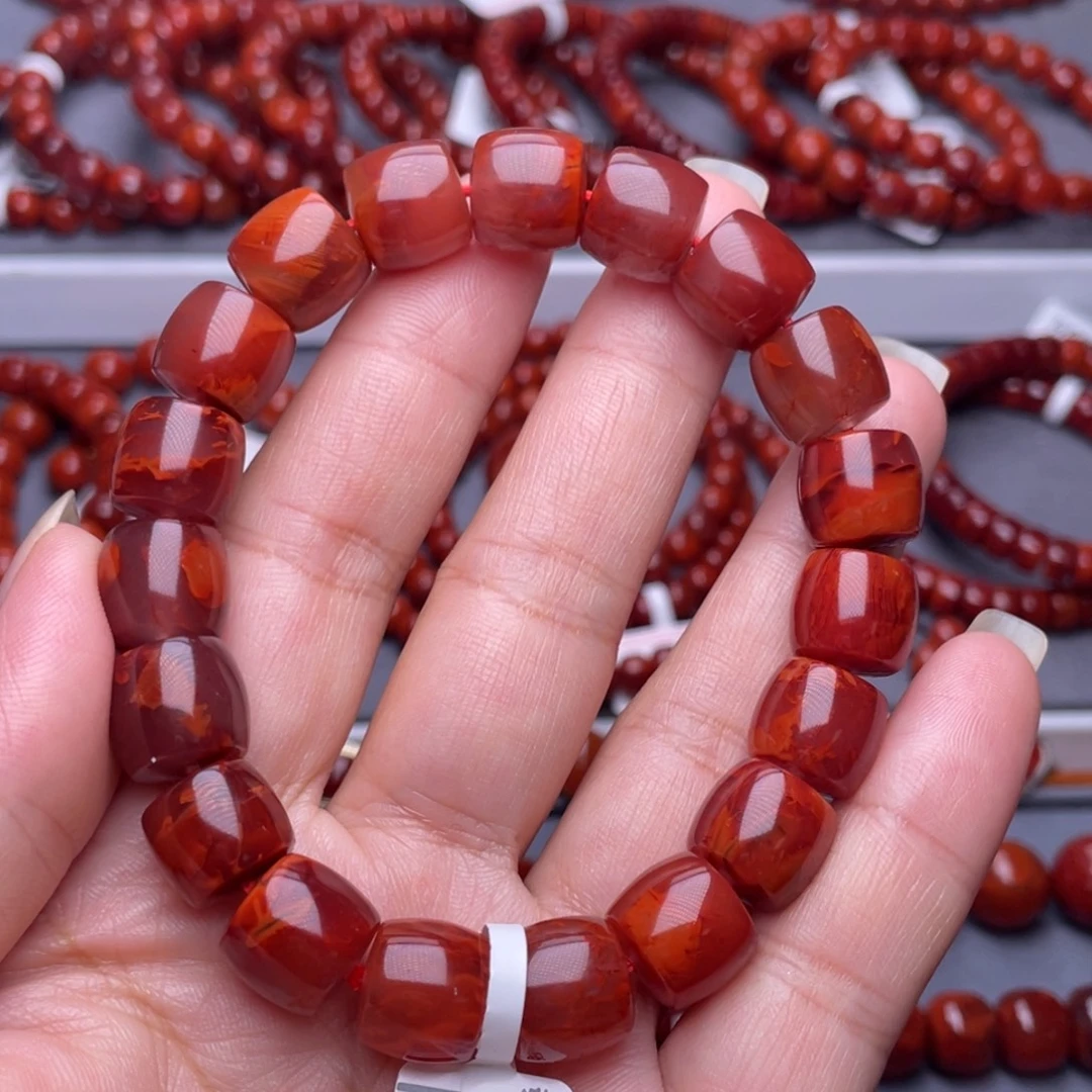 南红玛瑙未镶嵌配珠11.6mm瓦西玫瑰火焰直切手串冰底