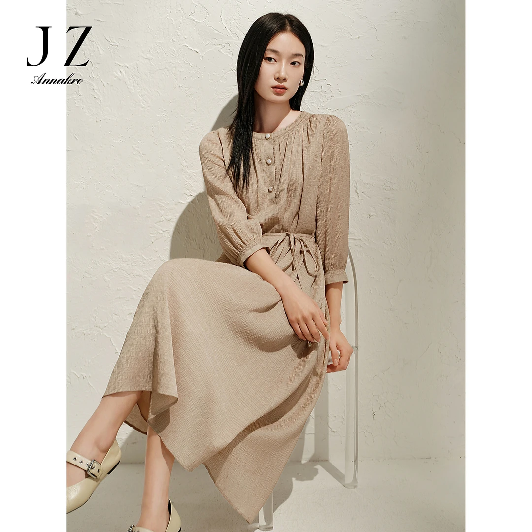 【婷婷专属】玖姿安娜蔻KWFC50039法式优雅气质泡泡肌理收腰连衣裙