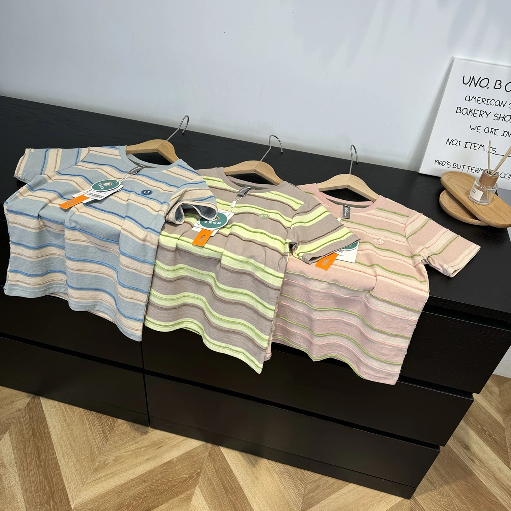 25夏季新款纯棉儿童圆领条纹T恤韩版中大男童女童休闲打底衫2524