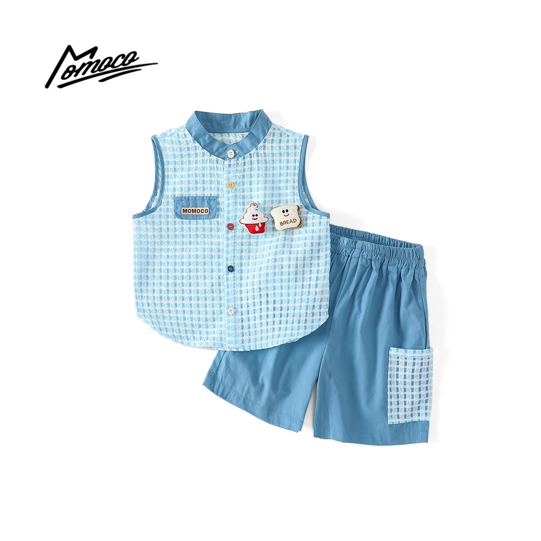 MOMOCO夏季男童新款韩版卡通无袖套装薄款休闲两件套77230578170