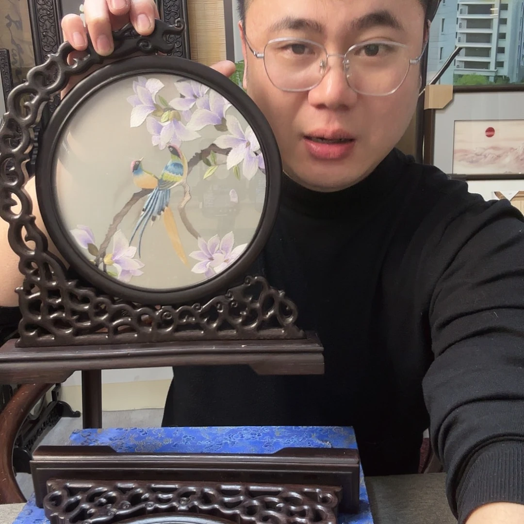 刺绣纯手工苏绣玉兰花鸟