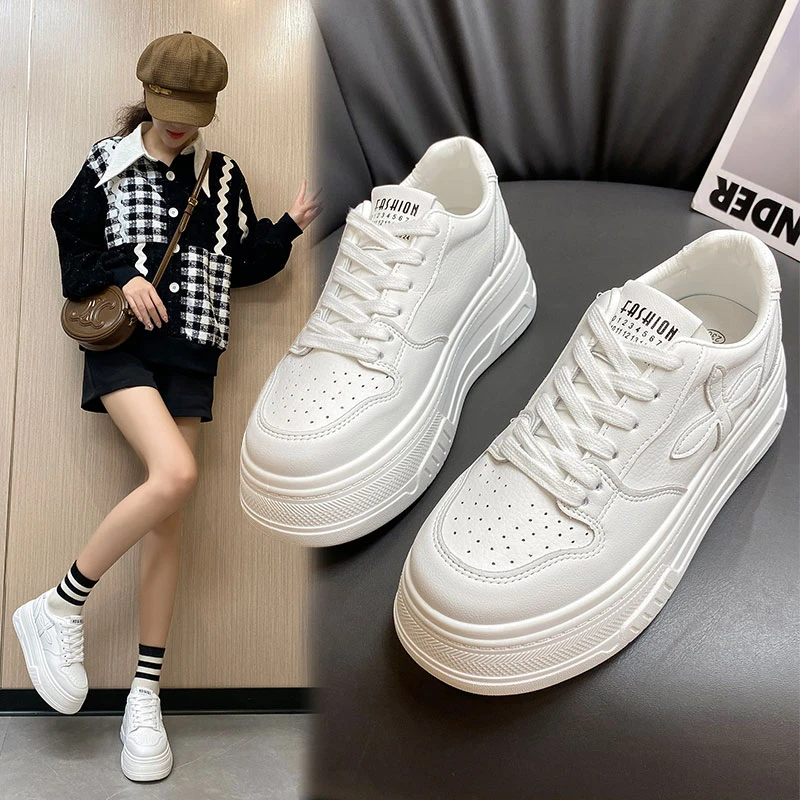 系带增高通用胶粘圆头休闲板鞋板鞋网面女鞋富婆风