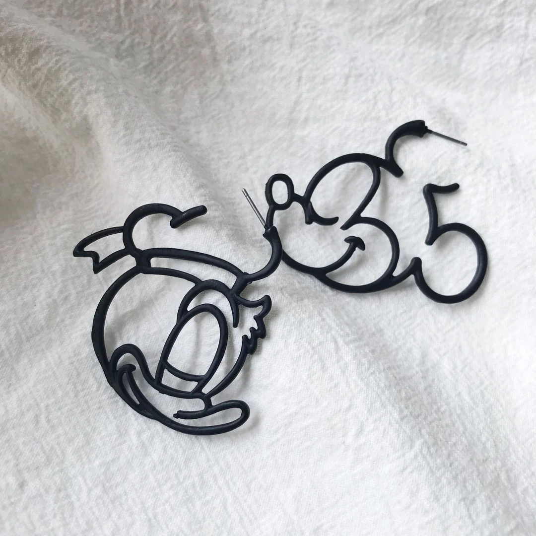 合金耳饰 黑色米奇唐老鸭镂空耳饰